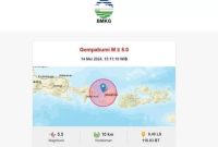 Tangkapan layar dari BMKG gempa yang mengguncang Lombok pada Selasa (14/05/2024).