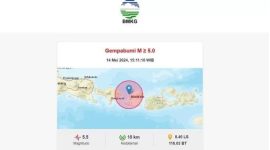 Tangkapan layar dari BMKG gempa yang mengguncang Lombok pada Selasa (14/05/2024).