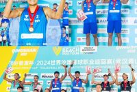 Kolase Sofyan Rachman Efendi ,NTB bersama Bintang Akbar dari Jawa Timur pada Kejuaraan Dunia Volley Ball World Beach Pro Tour 2024, yang diselenggarakan di China (Mamiq Sahaya)