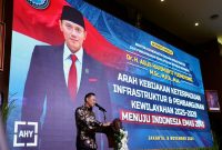 Menteri Koordinator Bidang Infrastruktur dan Pembangunan Kewilayahan, Agus Harimurti Yudhoyono (Menko AHY), menyampaikan bahwa pembangunan infrastruktur menjadi salah satu kunci untuk mewujudkan Indonesia Emas 2045, Jakarta, Jum'aat (8/11/2024). Foto. Humas Kemenko Infrastruktur.