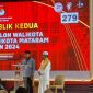 Calon walikota Mataram, Mohan Roliskana yang berpasangan dengan TGH Mujiburahman saat debat terbuka kedua yang digelar KPU Kota Mataram. Senin (18/11/2024). Foto (Doc. Istimewa).