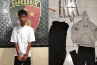 Kolase Terduga pelaku AM (19) bersama barang bukti. Foto (Humas Polresta Mataram).