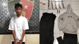 Kolase Terduga pelaku AM (19) bersama barang bukti. Foto (Humas Polresta Mataram).
