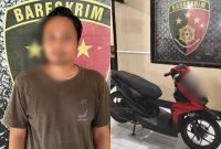 Kolase, BKA terduga Pelaku penggelapan bersama barang bukti satu unit sepeda motor. Foto (Humas Polresta Mataram).