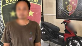 Kolase, BKA terduga Pelaku penggelapan bersama barang bukti satu unit sepeda motor. Foto (Humas Polresta Mataram).