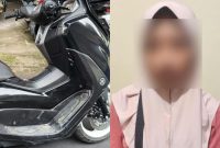 Kolase: Terduga pelaku Arisan Online inisial SSC (28) asal Kelurahan Tanjungkarang, Kecamatan Sekarbela, Kota Mataram bersama barang bukti Sepeda Motor yang digadaikan. Foto (Humas Polresta Mataram)