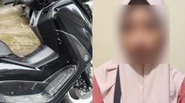Kolase: Terduga pelaku Arisan Online inisial SSC (28) asal Kelurahan Tanjungkarang, Kecamatan Sekarbela, Kota Mataram bersama barang bukti Sepeda Motor yang digadaikan. Foto (Humas Polresta Mataram)