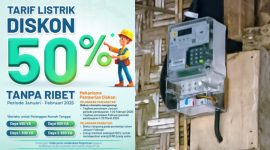 Kolase Diskon 50% dengan kWh meter listrik pelanggan. Foto (BERBAGINEWS.COM)