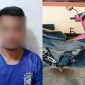 Foto Kolase F (37), mantan Kepala Cabang salah satu dealer motor di Lombok tengah bersama barang yang digelapkan. Foto (Humas Polresta Mataram).