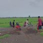 Kelompok Pemuda Peduli Lapangan Pringgabaya (KP2L) saat melakukan potong rumput di lapangan Sepak bola, Desa Pringgabaya. Jumat (17/01/2025). Foto (Doc.Ist).