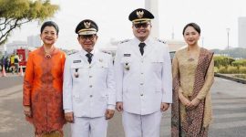 BAPAK DAN ANAK - Potret Pramono Anung Gubernur DKI Jakarta terpilih bersama sang anak Hanindhito Himawan Pramana Bupati Kediri terpilih saat dilantik oleh Presiden Prabowo hari ini, Kamis (20/2/2025). (Instagram @pramonoanungw)
