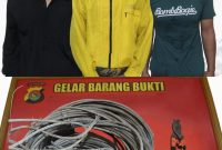 Terduga pelaku pencurian kabel listrik milik PLN yakni A (24), SF (27), dan SS (34) bersama barang bukti. Foto (Humas Polresta Mataram).