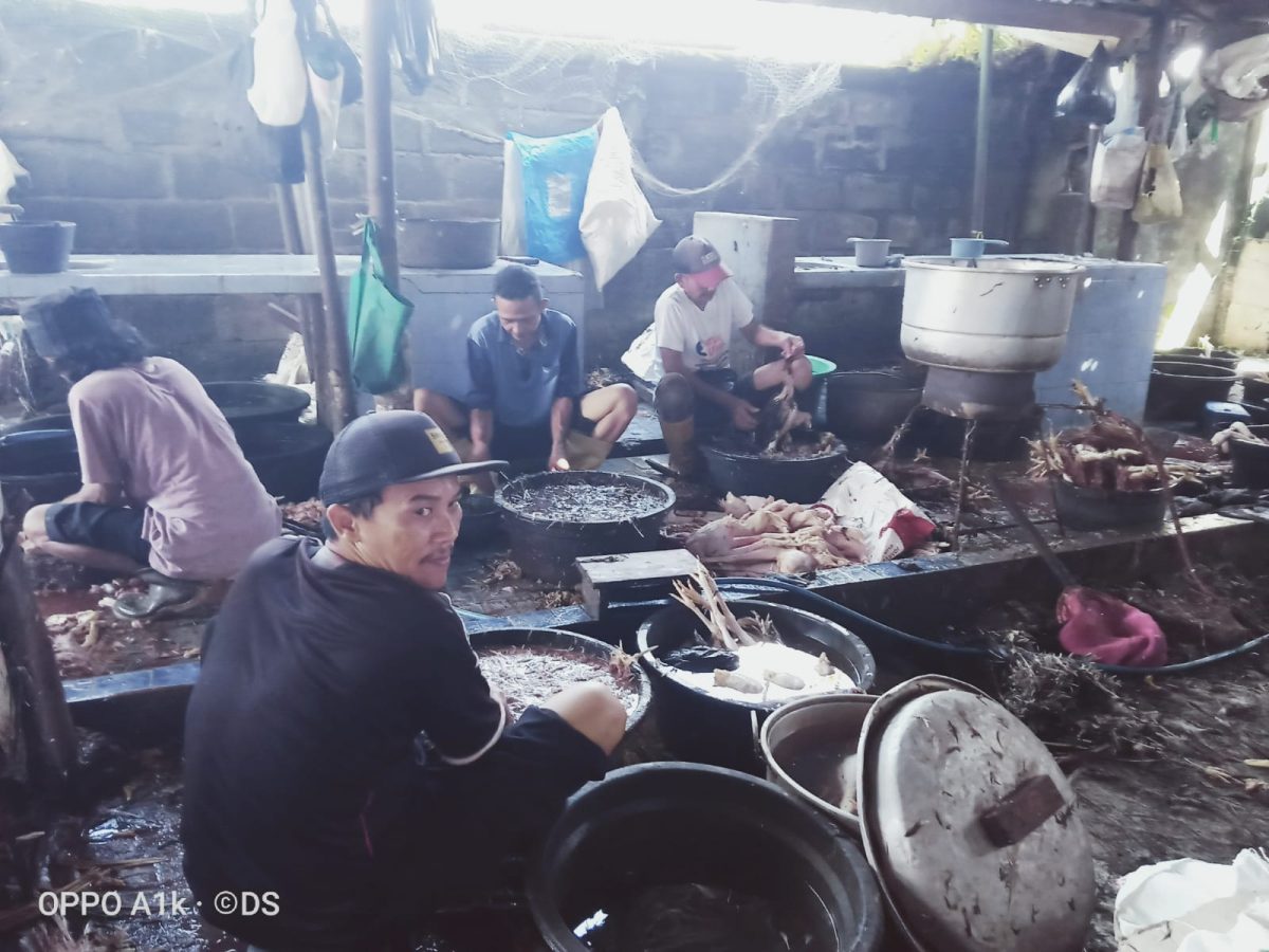 Terlihat jasa penyembelihan dan pembersihan unggas ramai orderan di Pasar Sindu Mataram, Jumat (28/03/2025). Foto (Dedi Suhadi/GONTB).