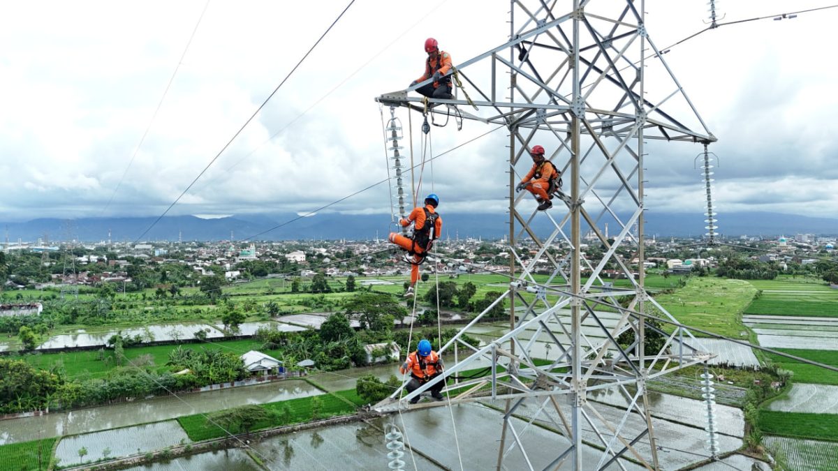 Tim PLN melakukan pemeliharaan pada jaringan listrik tegangan tinggi. Foto (PLN NTB).