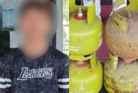 Kolase Terduga pelaku BRP (17) bersama barang bukti tabung gas. Foto (Humas Polresta Mataram).
