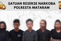 5 terduga penyalahguna kasus Narkoba dari hasil pengungkapan yang dilakukan, Kamis Pukul 00:35 wita dini hari tadi (08/05/2025). Foto (Humas Polresta Mataram)