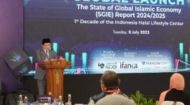 Menteri Agama Nasaruddin Umar dalam peluncuran SGIE Report 2024/2025. (Foto: Akmalul Iman)