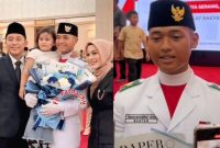 Kolase anak komedian Denny Cagur jadi paskibraka di upacara HUT ke-80 RI di Banten.