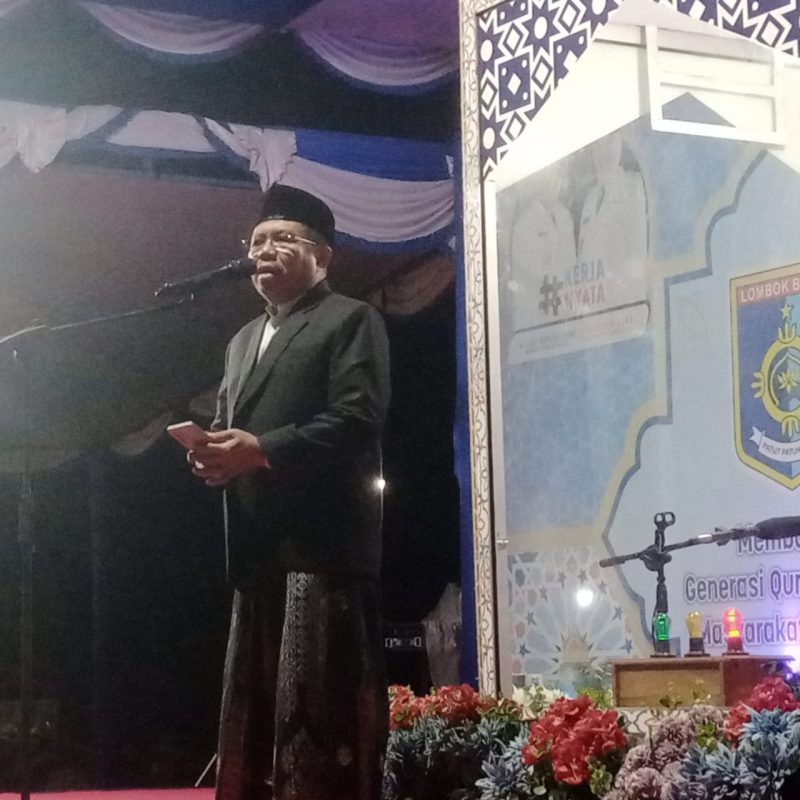 Bupati Lombok Barat, H. Lalu Ahmad Zaini (Laz), saat membuka Musabaqah Tilawatil Qur’an (MTQ) XXXI Tingkat Kecamatan Kuripan, Kabupaten Lombok Barat. Jumat 26 September 2025. Foto (Ramli/gontb)