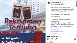 Kementerian Koordinator Bidang Pemberdayaan Masyarakat membuka lowongan kerja untuk posisi Fotografer dan Staf Komunikasi.