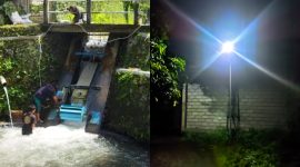 Pembangkit Listrik Tenaga Pico Hydro (PLTPH) digunakan sebagai penerangan jalan. Foto (DSHD/gontb).