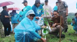 Bupati Lombok Barat H. Lalu Ahmad Zaini (LAZ) bersama Wakil Bupati Hj. Nurul Adha (UNA) melakukan kegiatan penanaman pohon dan penebaran bibit ikan di kawasan Bendungan Meninting, Desa Bukit Tinggi, Kecamatan Gunungsari, Kamis (27/11/2025).