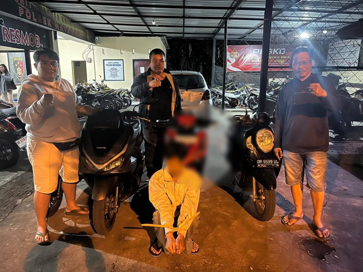 Terduga pelaku pencurian kendaraan bermotor (curanmor) saat dibawa ke mapolresta Mataram. Foto (Polresta Mataram).