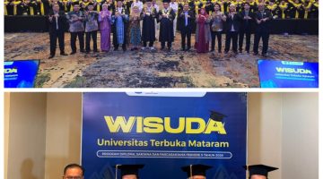 Upacara wisuda Universitas Terbuka (UT) Mataram yang berlangsung khidmat di Hotel Lombok Raya Mataram Sabtu (22/08/2026).